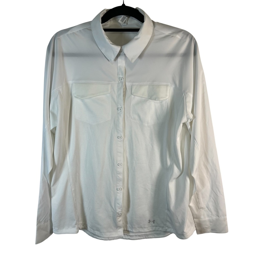 Under Armour HeatGear Women's XL White Long Sleeve Button Down Shirt Fitted